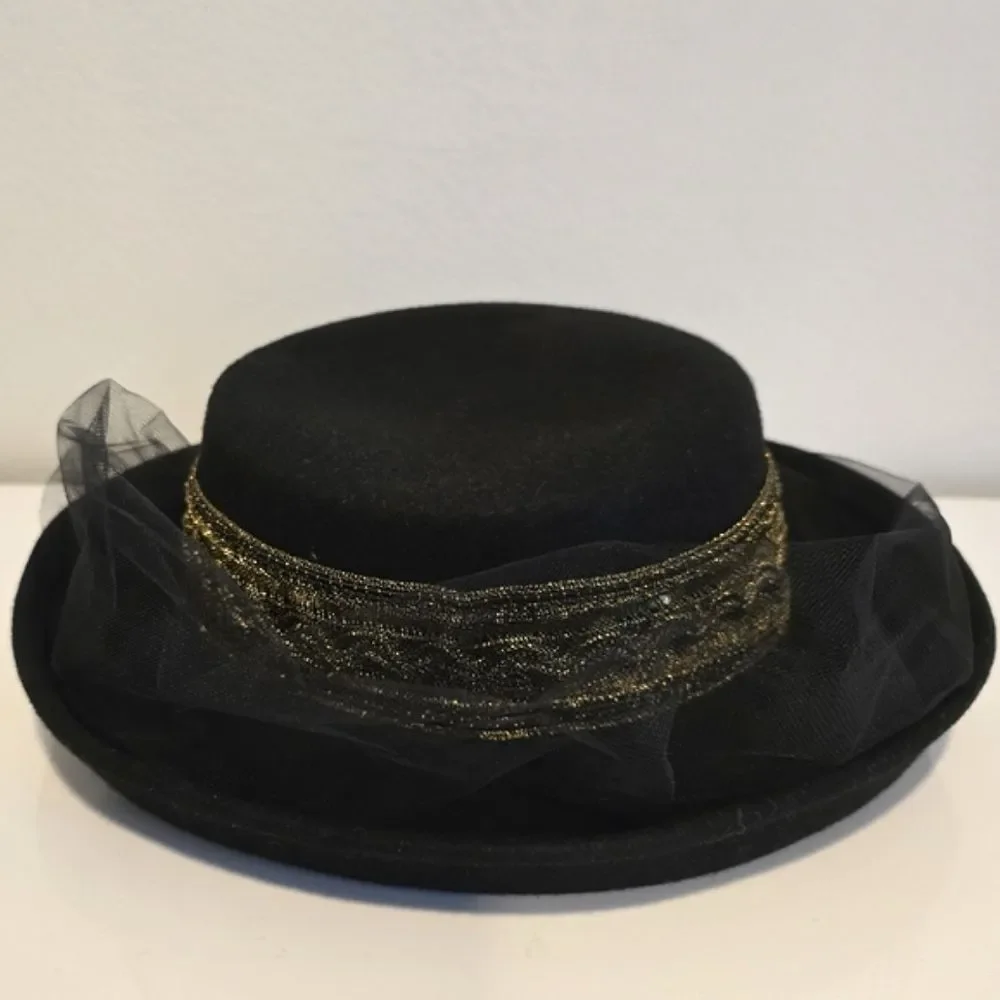 Vintage Bollman Black Wool Felt Church Derby Hat